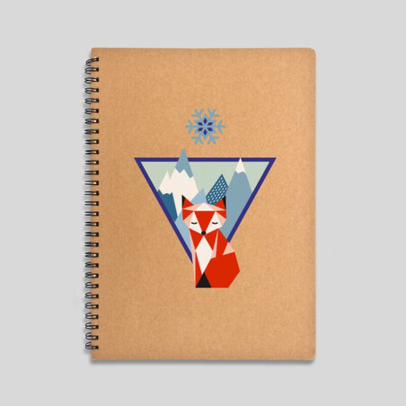 Mountain fox notebook - 120 sheets notebook with hard cover made of recycled cardboard. 16x22cm 