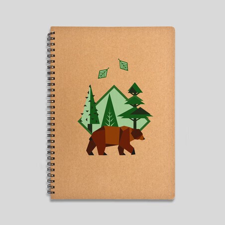 Brown bear notebook - 120 sheets notebook with hard cover made of recycled cardboard. 16x22cm 