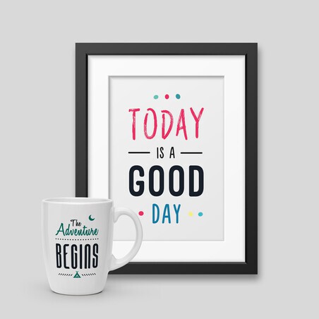 Pack Mug + Framed poster - Mug The Adventure Begins + Framed poster Today is a good day 40x60cm  